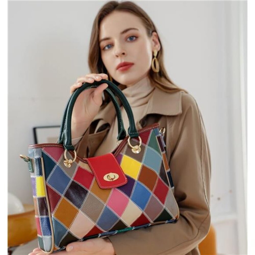 BEAUTIFUL. Bright & Colorful Genuine Leather Patchwork BOHEMIAN Handbag Purse